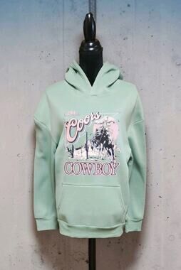 The Original Long Sleeve Hoodie Women's Size Medium M Green Coors Cowboy Sweater